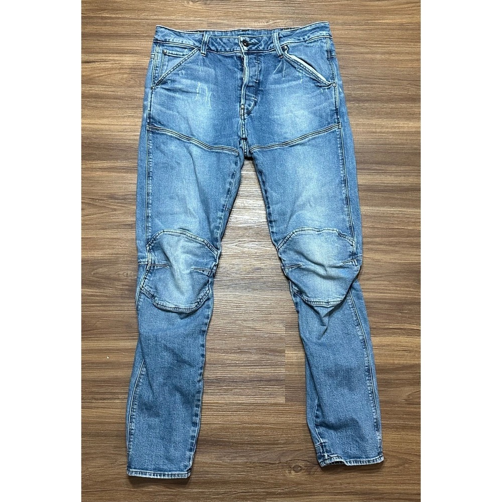 G-Star Raw 5620 3D Slim Distressed Moto Light Wash Button Fly Jeans Sz 32x32